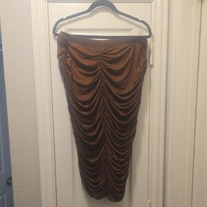 SHEIN Brown Ruched Midi Skirt for Night Out